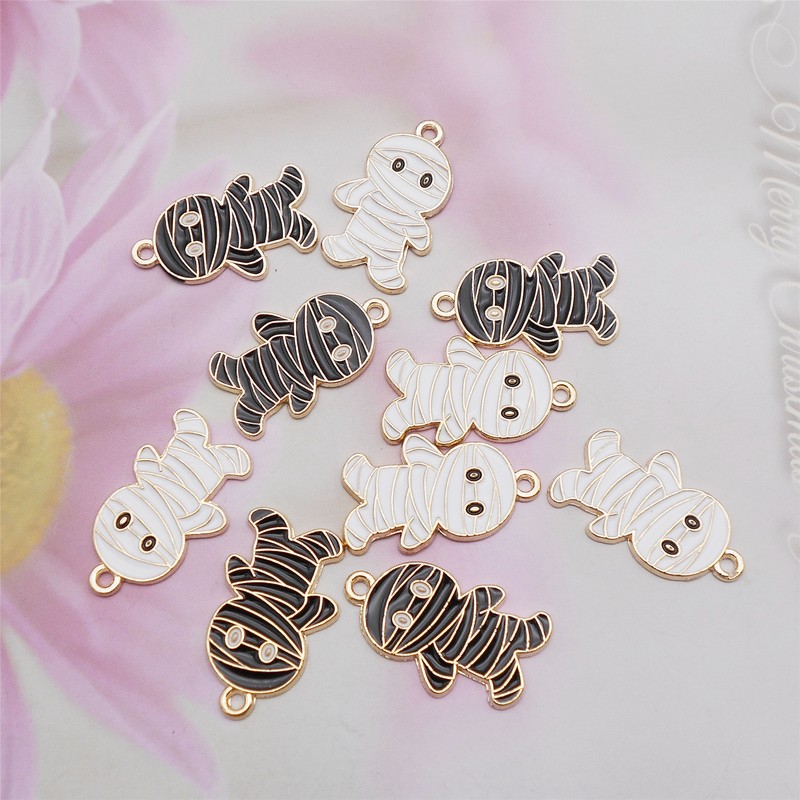 8pcs Halloween Mummy Charm Enamel Ghost For Earring Pendant Jewelry