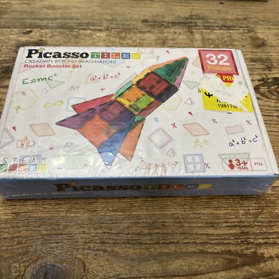 PicassoTiles 32 Piece Magnetic Building Block Rocket Booster Theme Set PT32