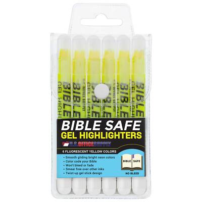 6 Yellow Bible Safe Gel Highlighters, Bright Neon Fluorescent Color Markers