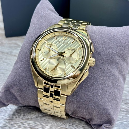 Pre-owned Bulova New✅curved✅  Curv Chronograph Gold Stainless Steel Men's Watch 97a125 $895