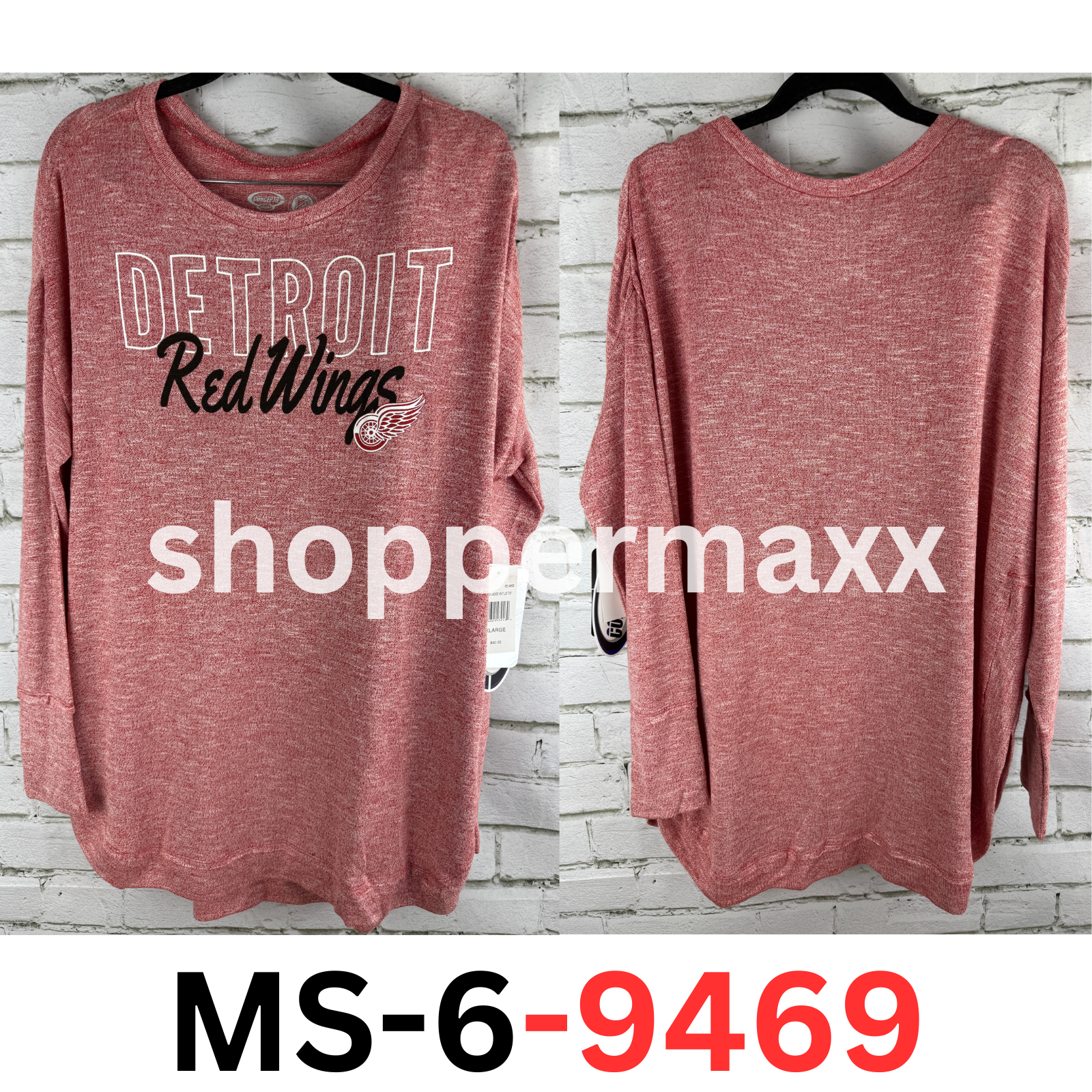 Concepts Sport Women Detroit Red Wings Marble Red Heathered Long Sleeve Shirt XL