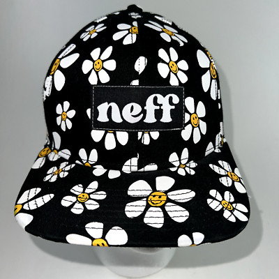 Neff Snapback Daisy Print Baseball Cap Black & White One Size