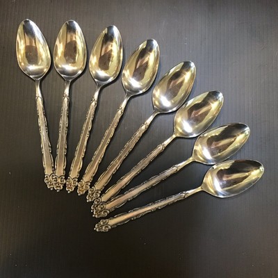 8 Ekco Eterna Mary Ellen Stainless Teaspoon Flatware Mid Century New Old Stock