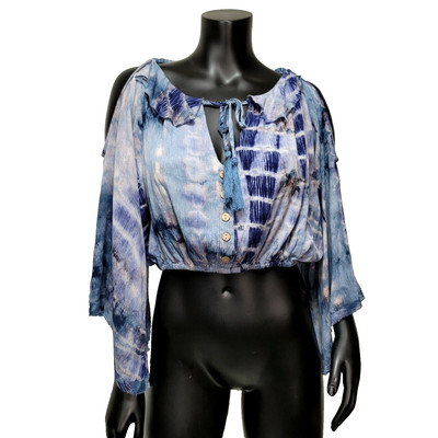 Style Rack S Tie Dye Gauze Knit Flutter Sleeve Crop Top Boho Hippie Festival