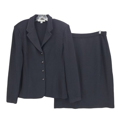 ST JOHN Basics 2- Piece Skirt Jacket Set Vintage Black Santana Knit Size 14