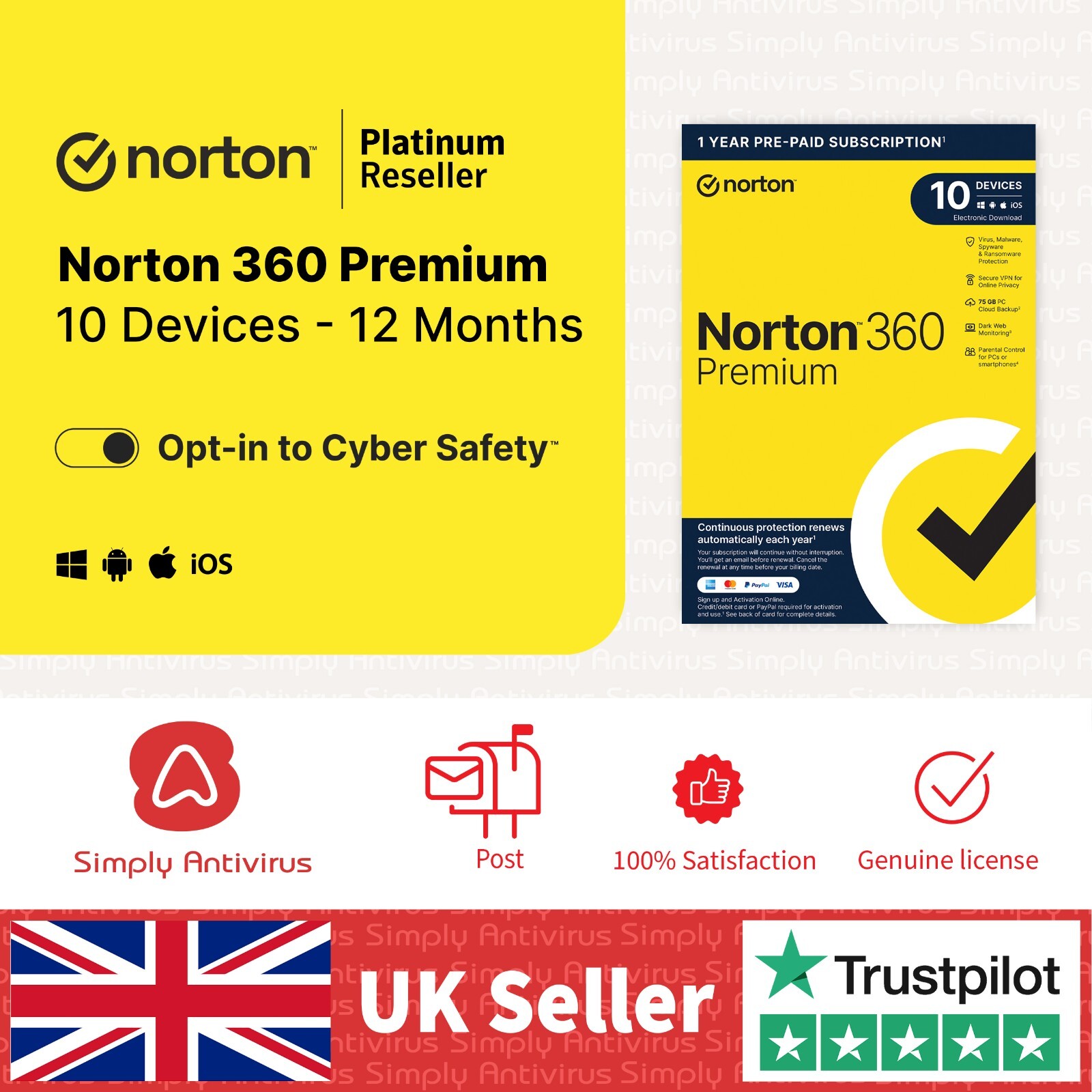 Norton 360 Premium Antivirus 2025 10 Devices 1 Year Delivery by POST