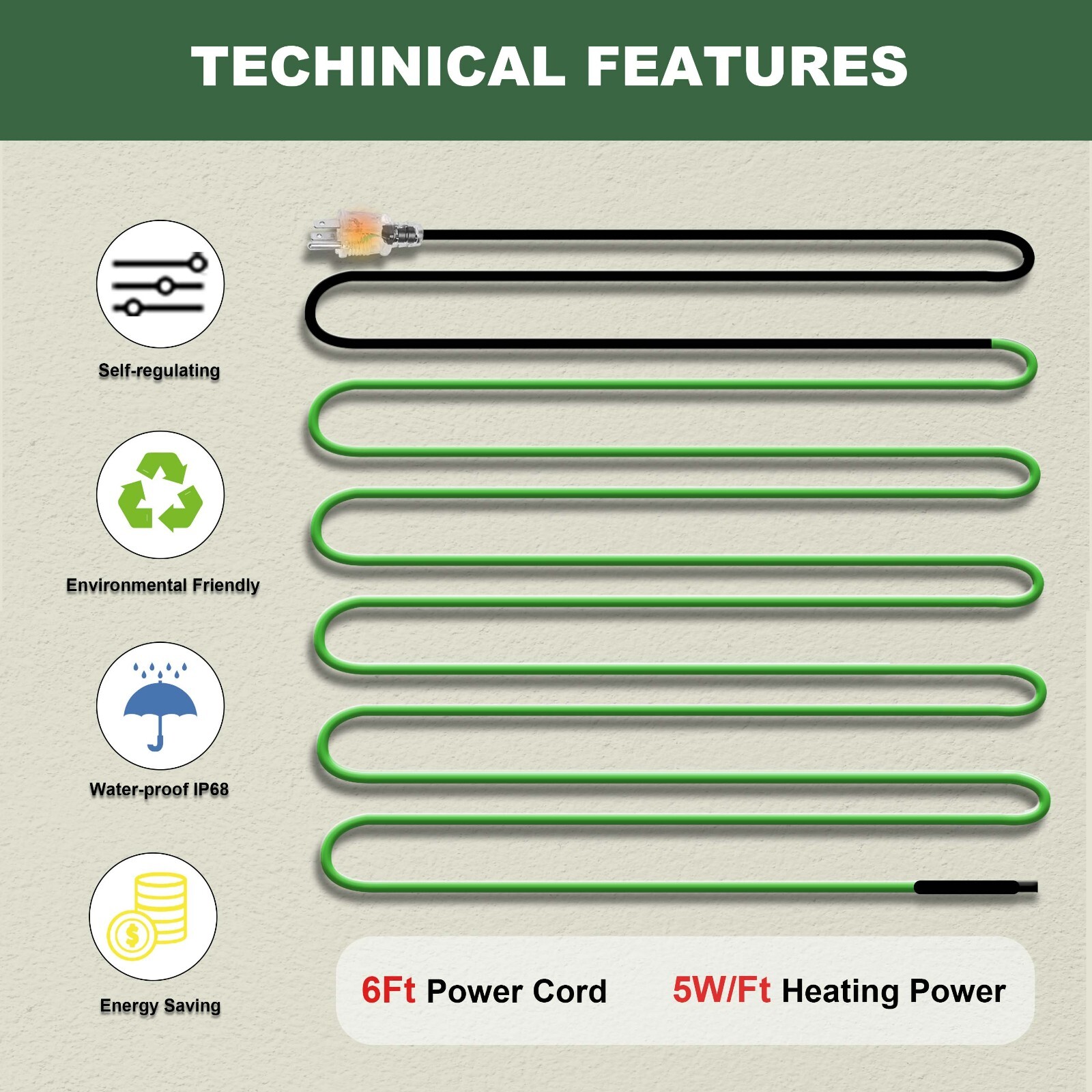 MAXKOSKO Heat Trace for Metal And Plastic Home Water Pipes, 120V Pipe Heat Tape