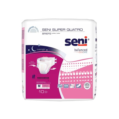 Seni Super Quatro Adult Incontinence Brief M Heavy Absorbency Breathable/Over...