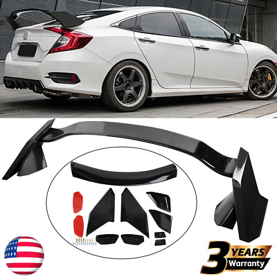 GLOSSY BLACK TYPE R STYLE TRUNK SPOILER WING FOR 16-21 HONDA CIVIC 4 DOOR SEDAN