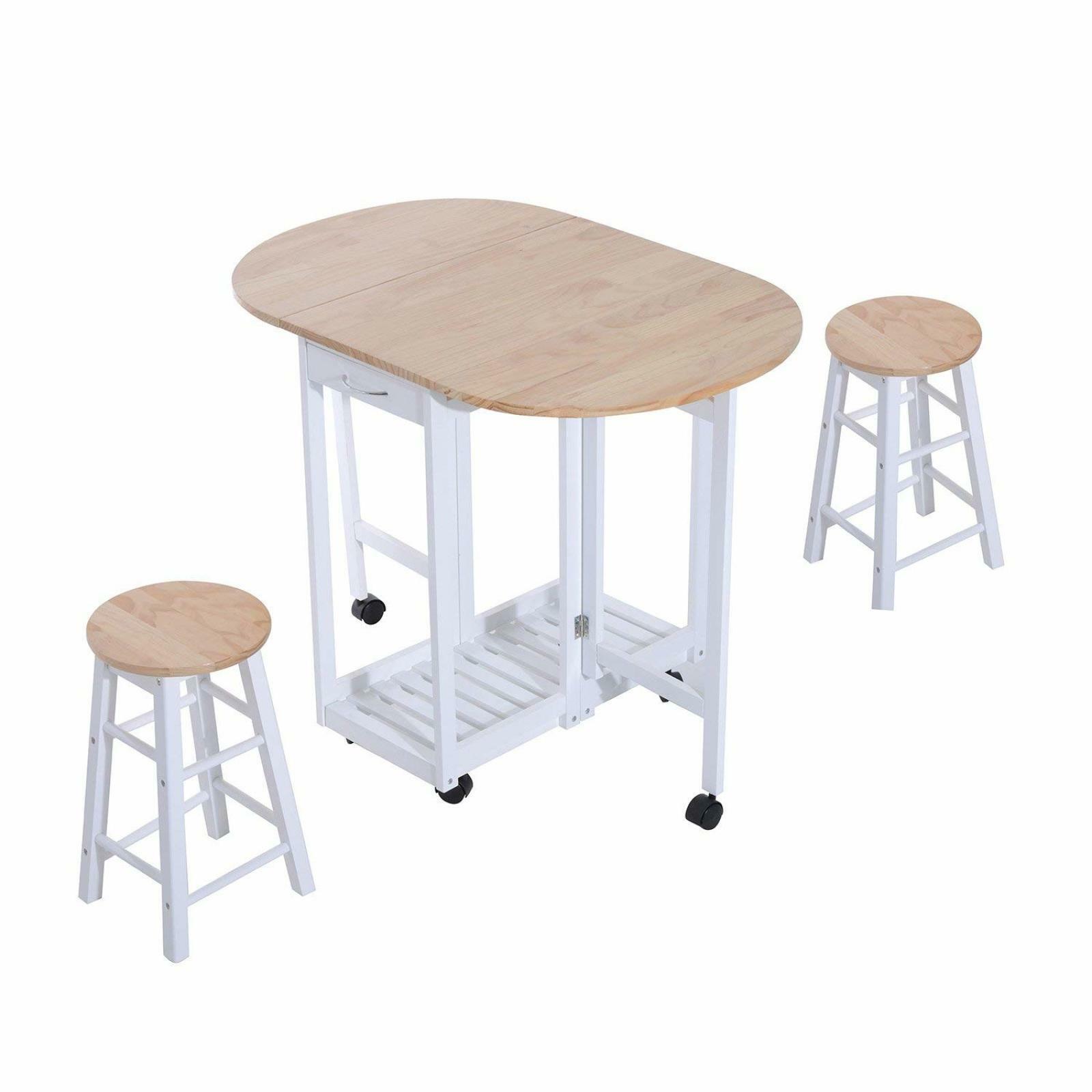 Small Kitchen Dining Table And Chairs Set Folding Island 2 Stools Trolley Wheels 5055974838611 Ebay