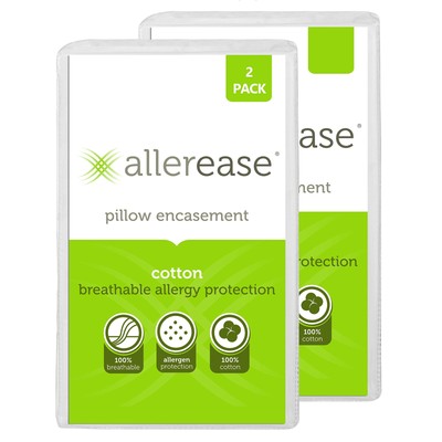 AllerEase 100% Breathable Cotton Pillow Protector for Sleeping, Queen 30'' x 2...