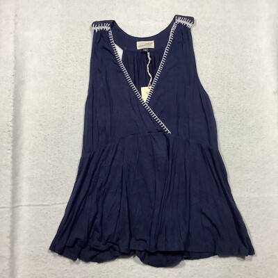 Universal Thread Women s Large Contrast Stitch Sleeveless Blouse Navy Blue NWT