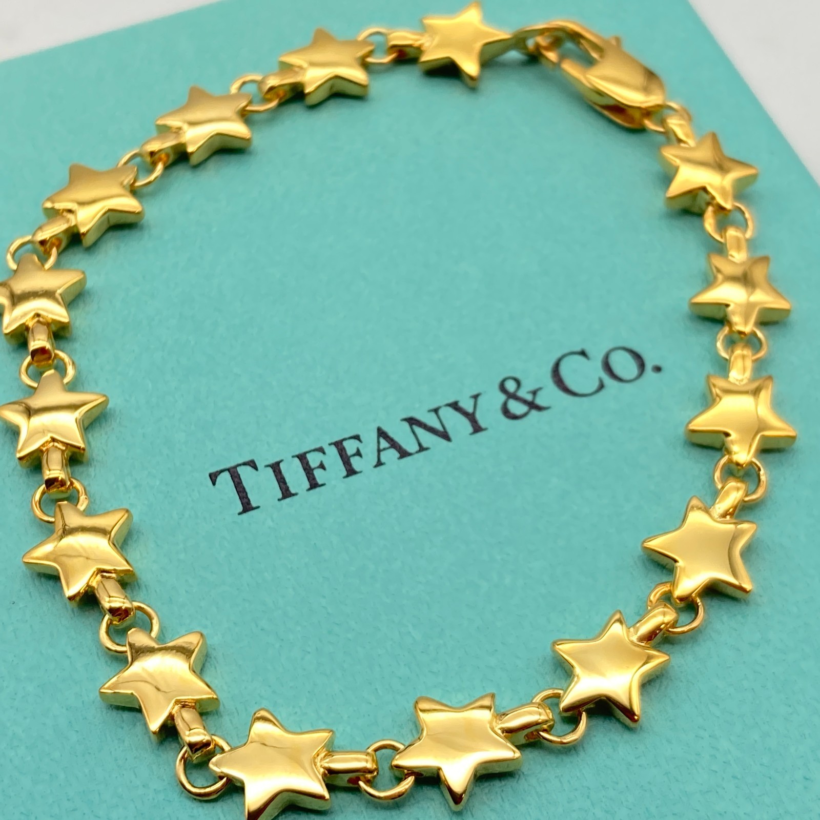 Tiffany & Co. Gold Plate Puff Star Bracelet Chain Link 925