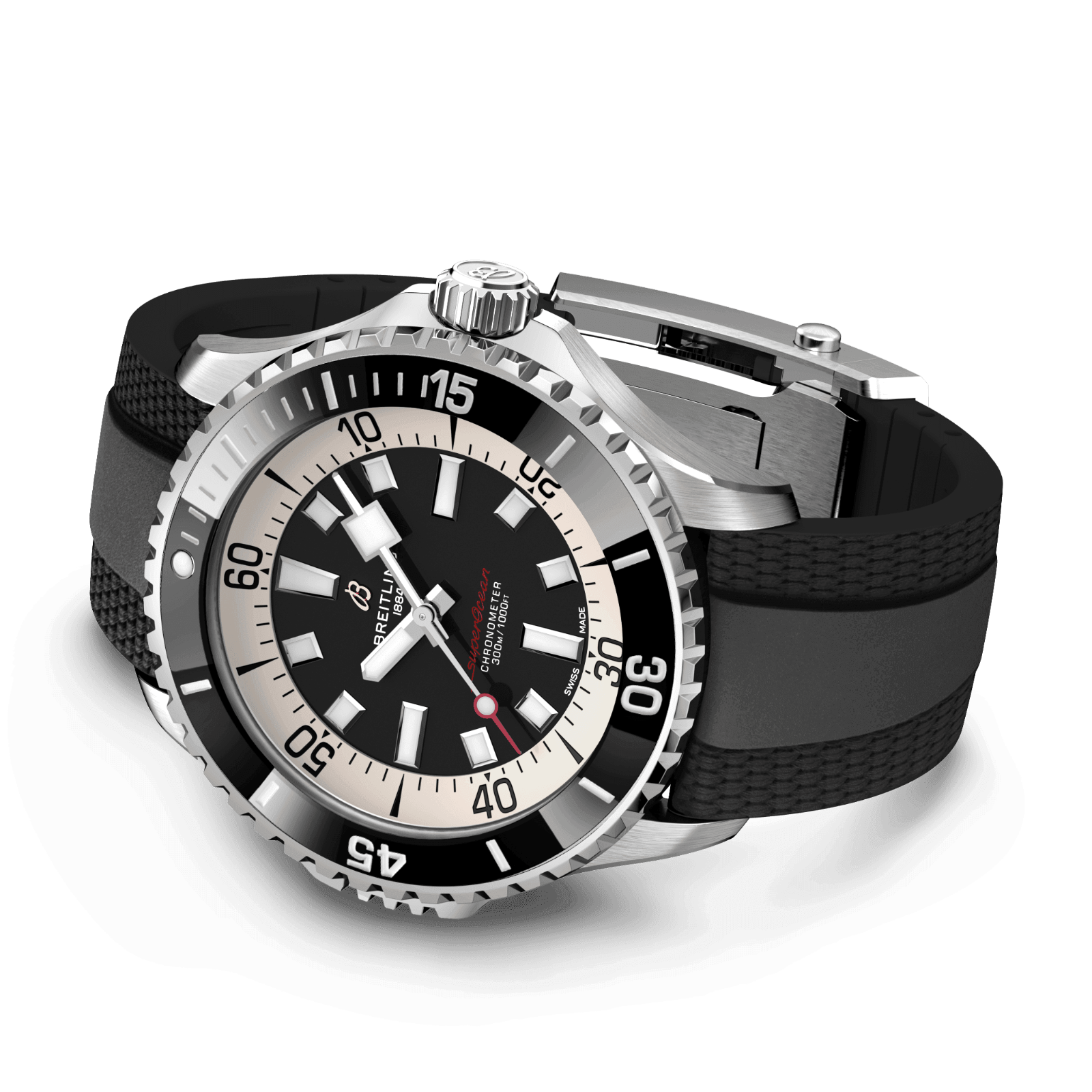 Pre-owned Breitling Superocean Automatic 46 Black Dial Black Rubber Strap A17378211b1s1