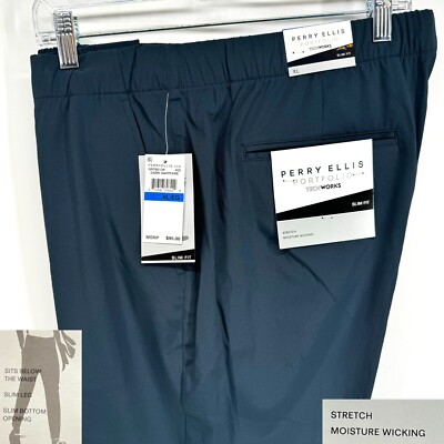 Perry Ellis Portfolio Mens Slim Fit Tech Travel Dress Pants Navy Blue sz XL