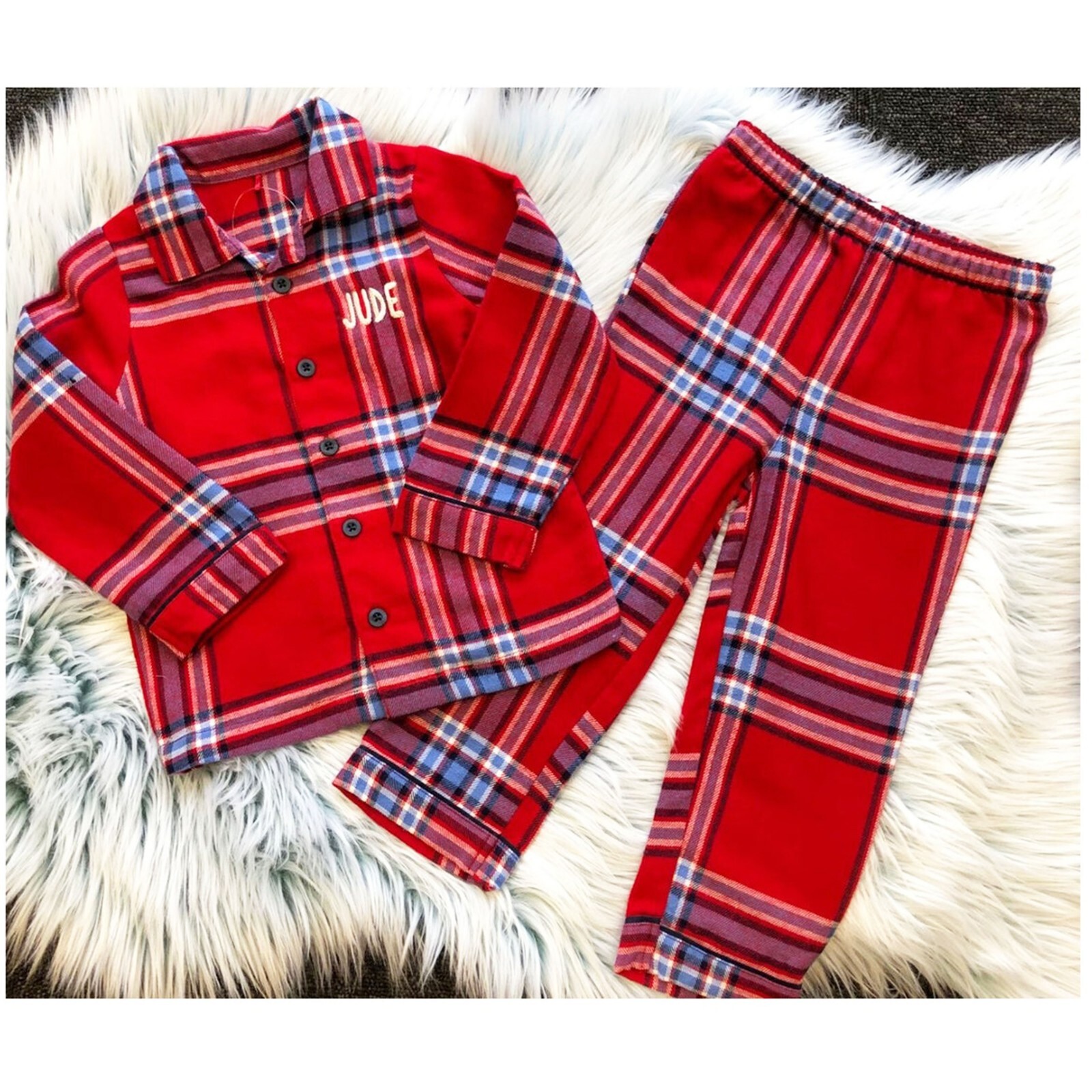 Personalised Babies Red Checked Tartan Christmas Pyjamas eBay