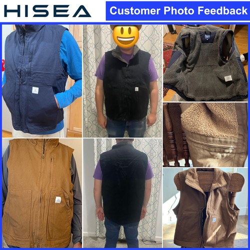 HISEA Men's Washed Duck Sherpa-Lined Vest Mock-Neck Outerwear Work Utility Vests