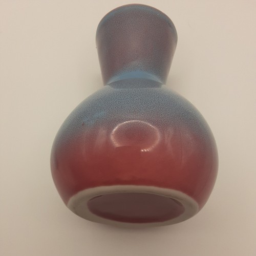 Vintage Studio Art Pottery Bud Vase Blue On Light Red Glaze