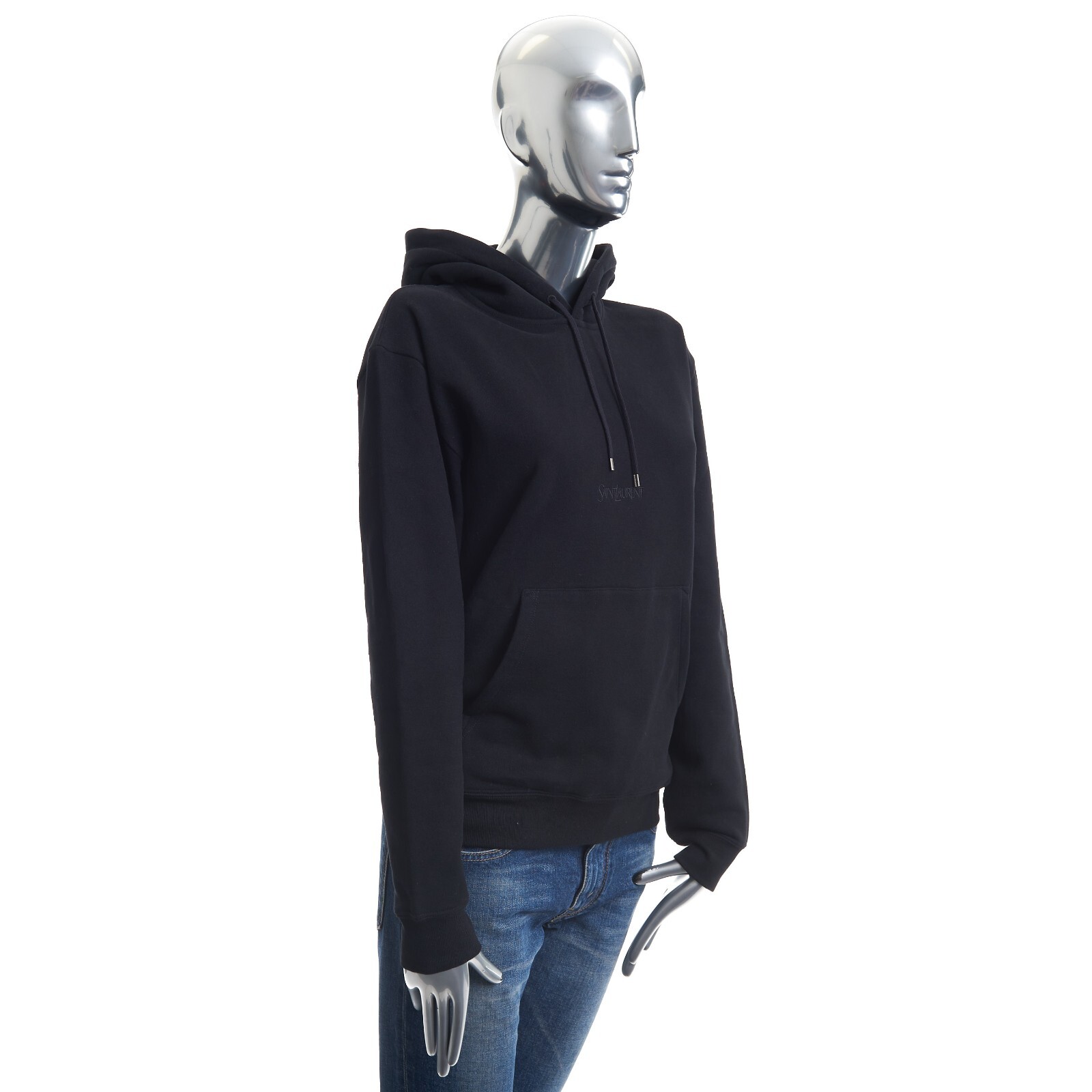 Pre-owned Saint Laurent 1290$ Women's Black Fleece Hoodie - Embroidered Logo