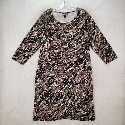 Dana Buchman Womens Dress Brown Python Stretch Pleated Scoop Neck Midi Size XL