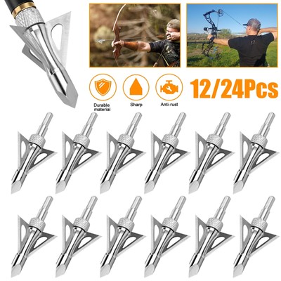 24/12x 100 Grain Hunting Broadhead Arrow 3Fixed Blade Archery Bow Crossbow Tips