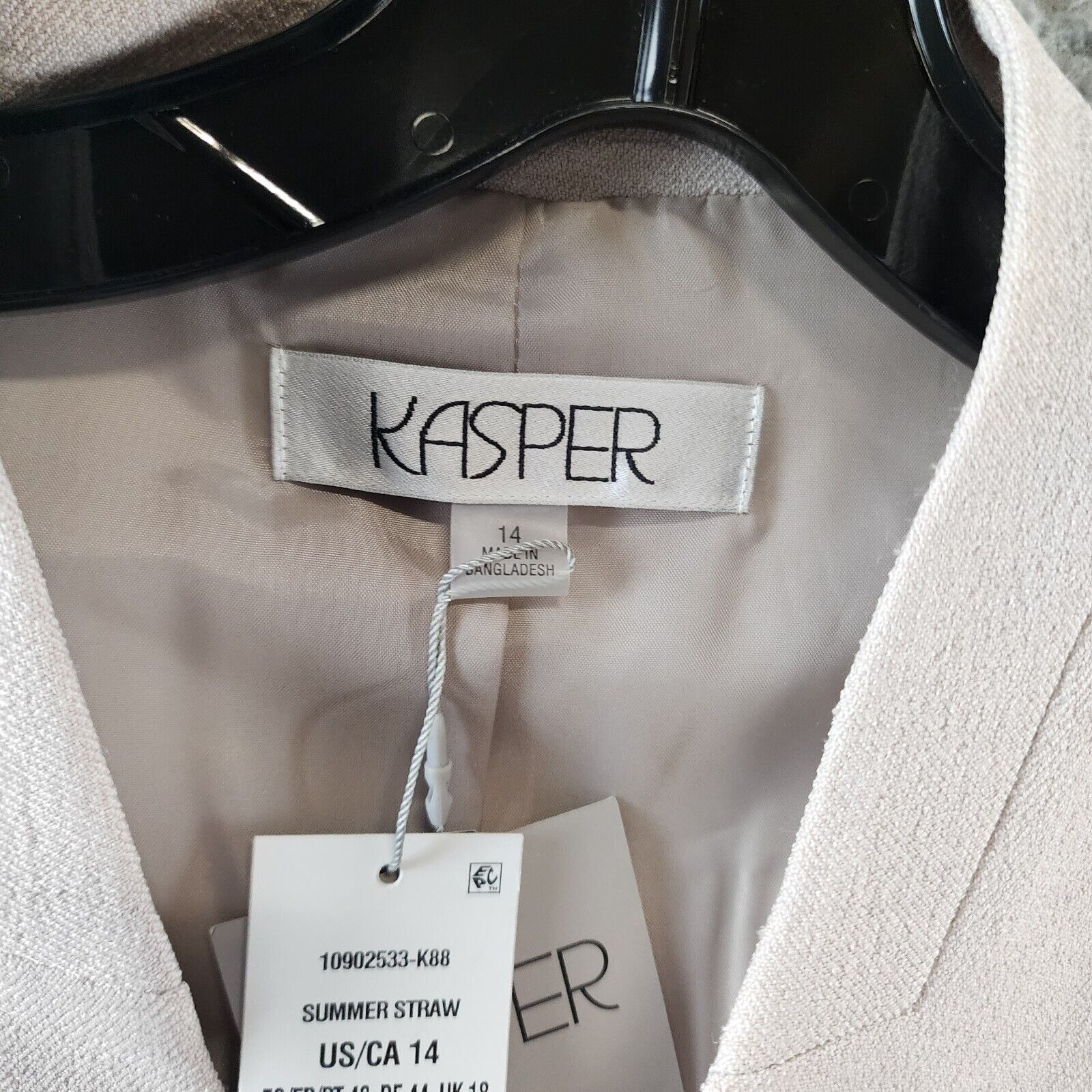 Kasper Pebbled Crepe Blazer Women's 14 Summer Straw Two Front Zip Pockets L/S - Picture 11 of 15