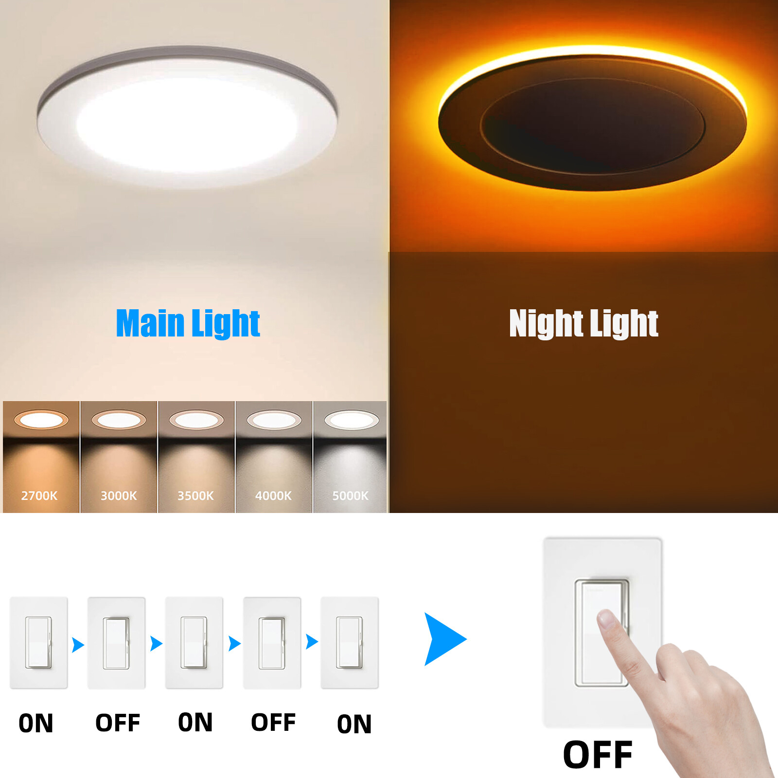 4 inch and 6 inch 5CCT LED Recessed Lighting with Night Light,Can Lights,US Ship