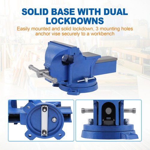 6" Heavy Duty Bench Vise with Anvil Swivel Locking Base Table Top Clamp Vise