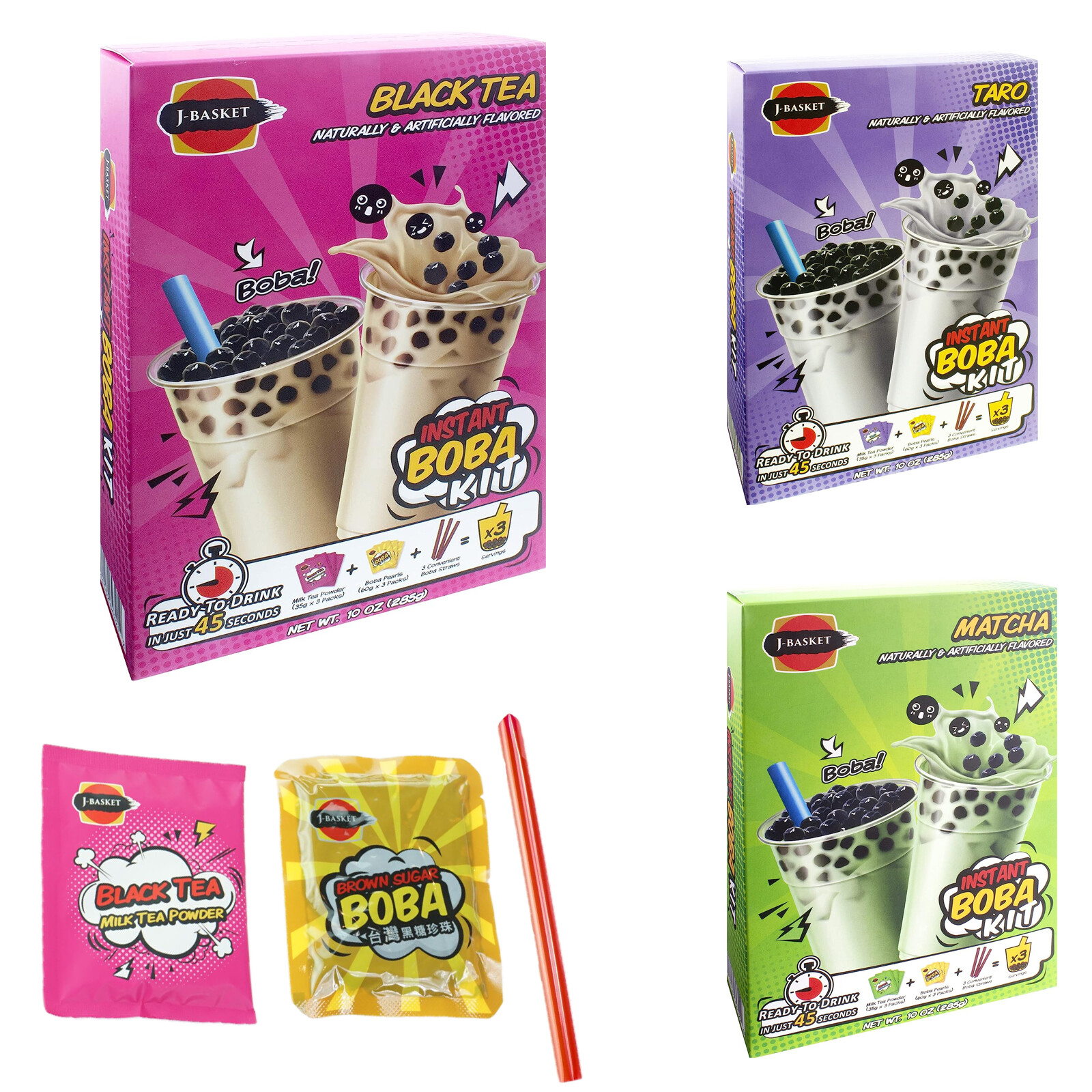 Boba Kit Taro Black Matcha Flavor With Instant Tapioca Pearl