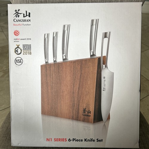 Cangshan N1 Series 6-Piece German Steel Forged Knife Block Set, Walnut Block NEW