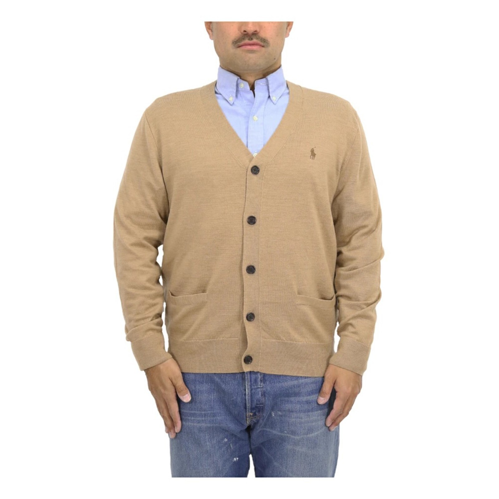 Мужской кардиган Polo Ralph Lauren из шерсти мериноса, который можно стирать в стиральной машине, с рисунком пони - коричневый