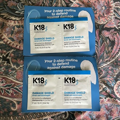 2 K18 Damage Shield pH Protective Shampoo   Conditioner 7ml Samples Travel Size