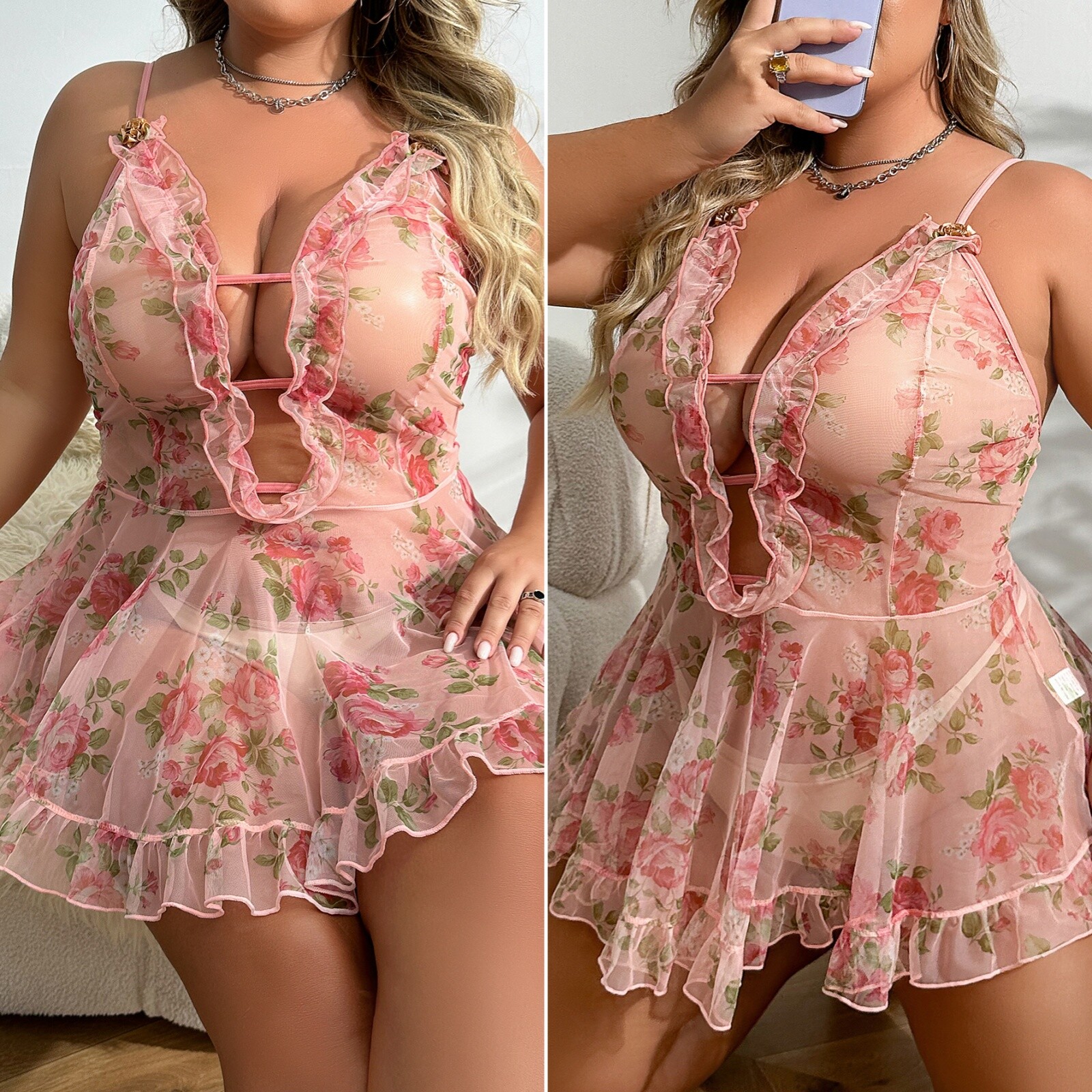 Plus Size Sexy Women's Lace Lingerie Nightwear Underwear G-string Babydoll Dress