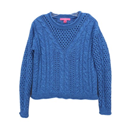 LILLY PULITZER Maxcy Sweater Blue Marled Cable Loose Mix Knit Rolled Hem XS