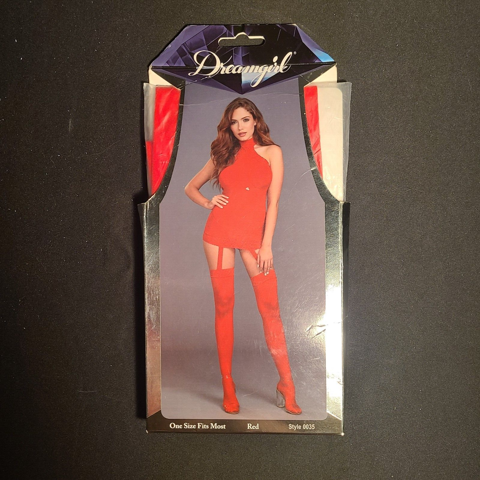 Dreamgirl Red Sheer Garter Dress Lace Trim - Attached Garter & Matching Thigh Hi