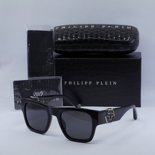 Pre-owned Philipp Plein Spp042m 700f Shiny Black/smoke 54-23-145 Sunglasses Authentic In Gray