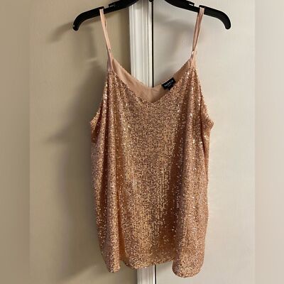 Torrid Gold rose Sequin Sleeveless Camisole v neck adjustable straps 1X NWT