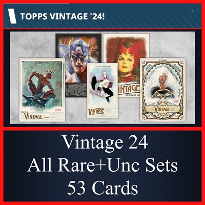 VINTAGE 24 ALL RARE+UNCMN 53 CARD SET w/RIP+MINI BASE-TOPPS MARVEL COLLECT