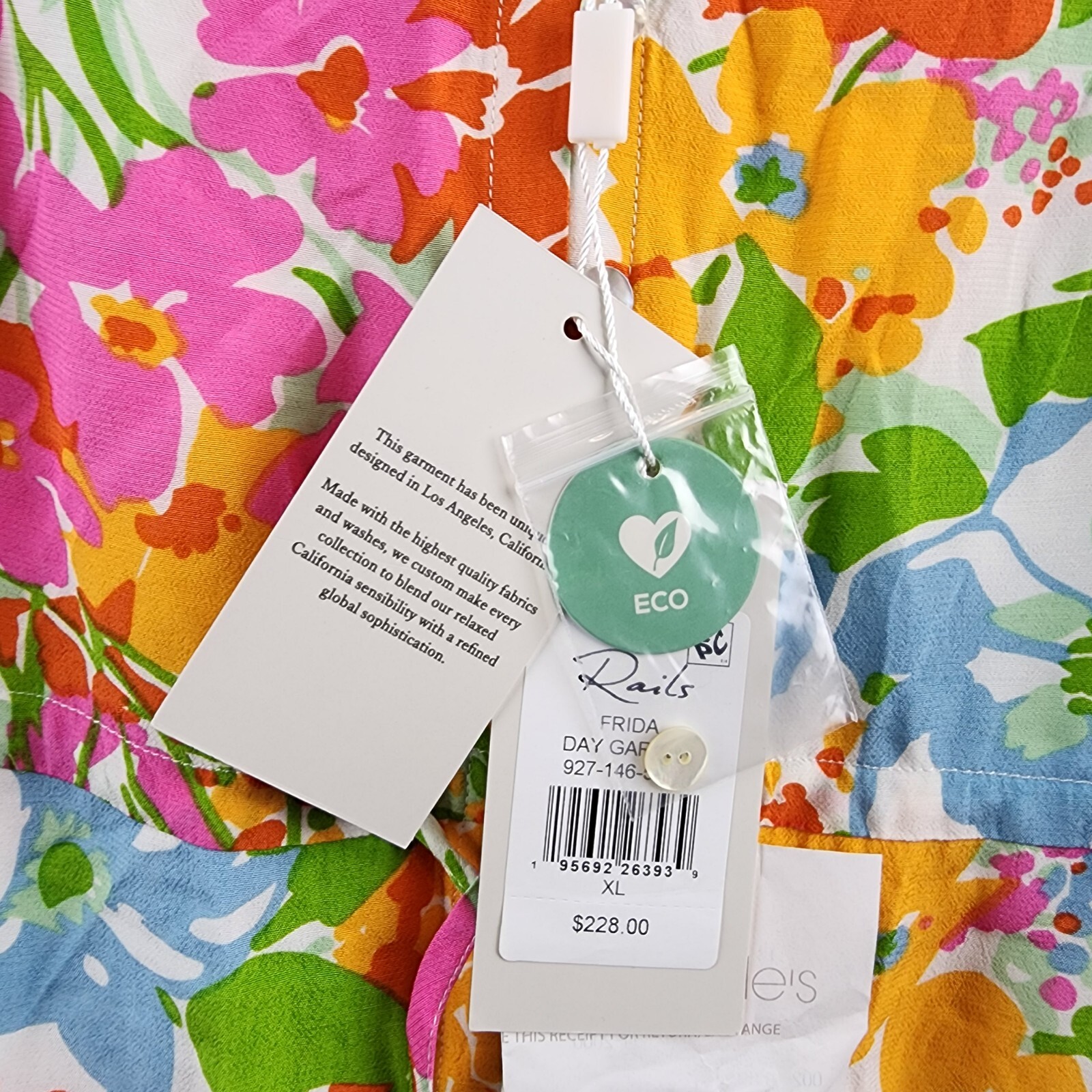 Rails Frida Drawstring Mid-Calf MIDI Floral Dress Women's XL Multi High/Low Hem - Picture 7 of 14