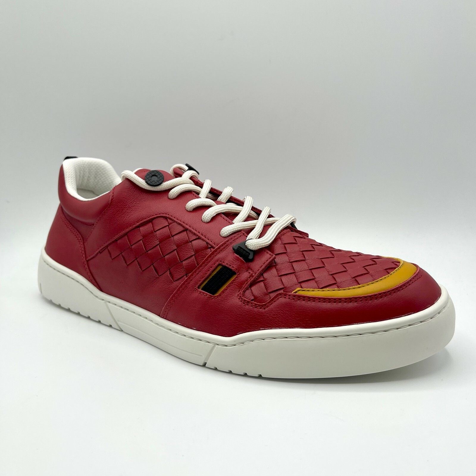 Pre-owned Bottega Veneta $750  Men's Red Leather Woven Lace Up Sneaker 46/us 13 496904 6501