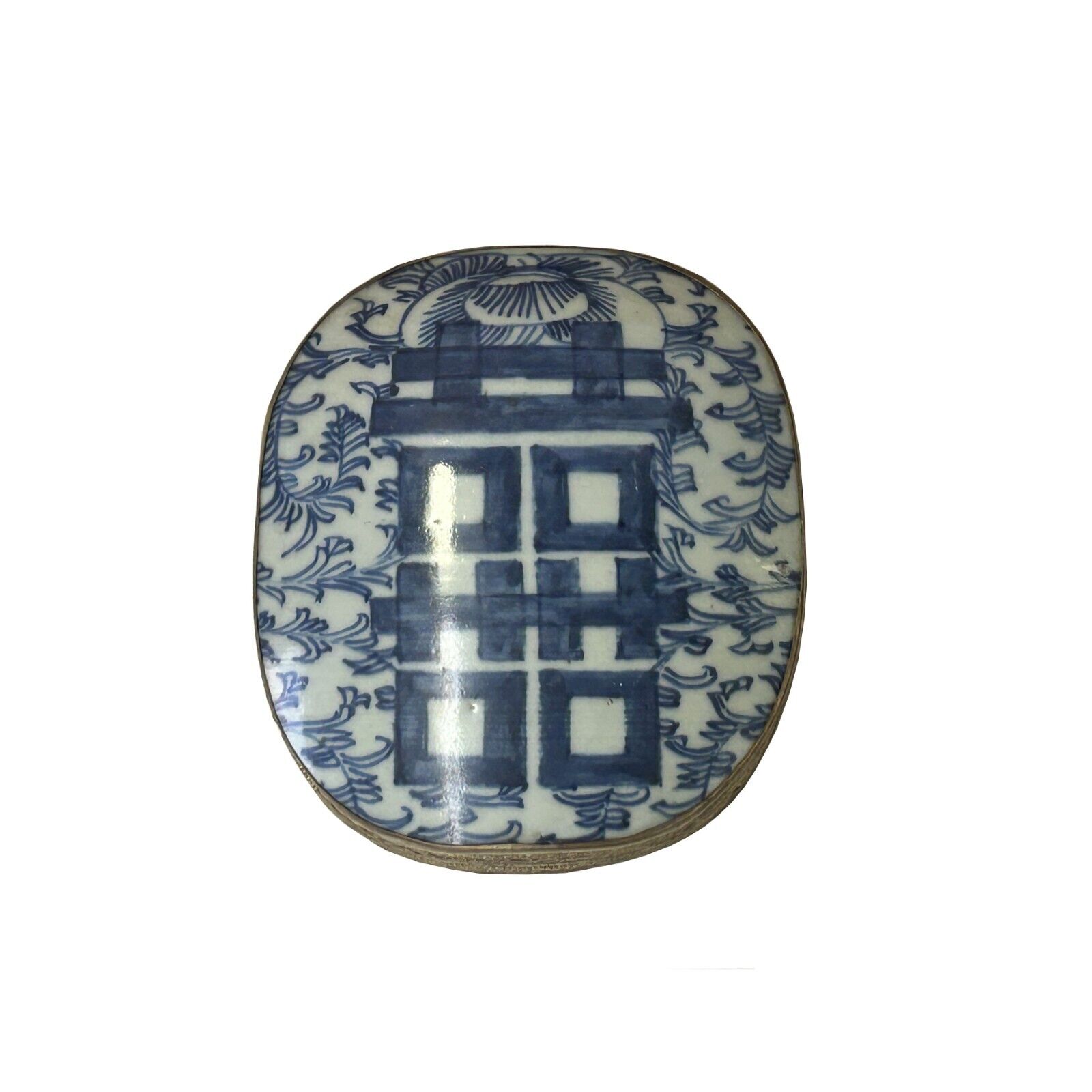 Chinese Old White Base Blue Scroll Happiness Porcelain Art Pewter Box ws3901S Chinese Old White Base Blue Scroll Happiness Porcelain Art Pewter Box ws3901S