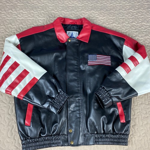 LP-FACON Men's Motorcycle American USA Flag Brando Leather