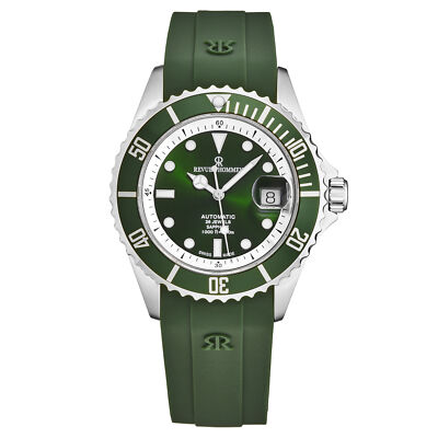 Pre-owned Revue Thommen Men's 'diver' Green Dial Green Rubber Strap Swiss Watch 17571.2329