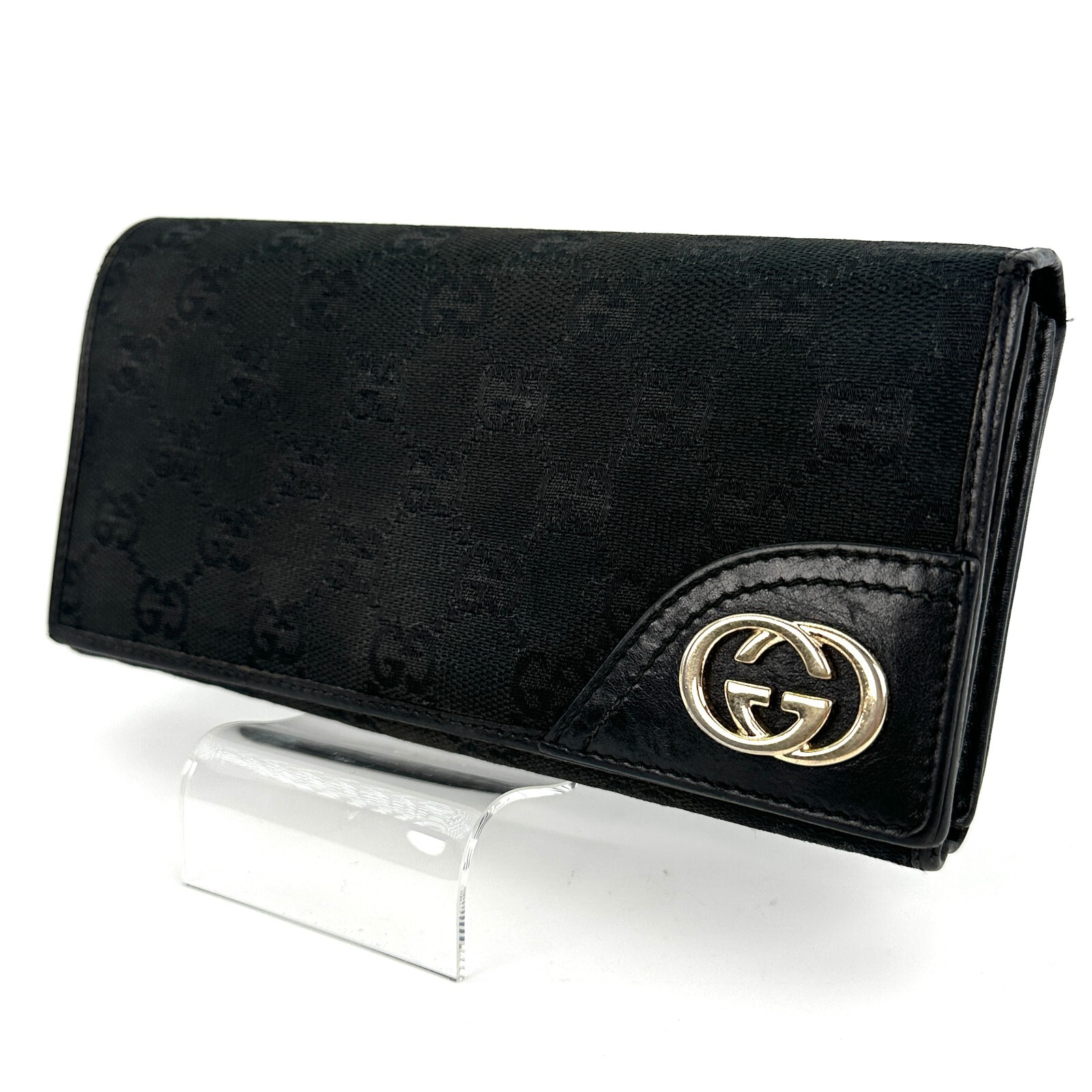 GUCCI Long Wallet Canvas Interlocking GG Sima Purse Black