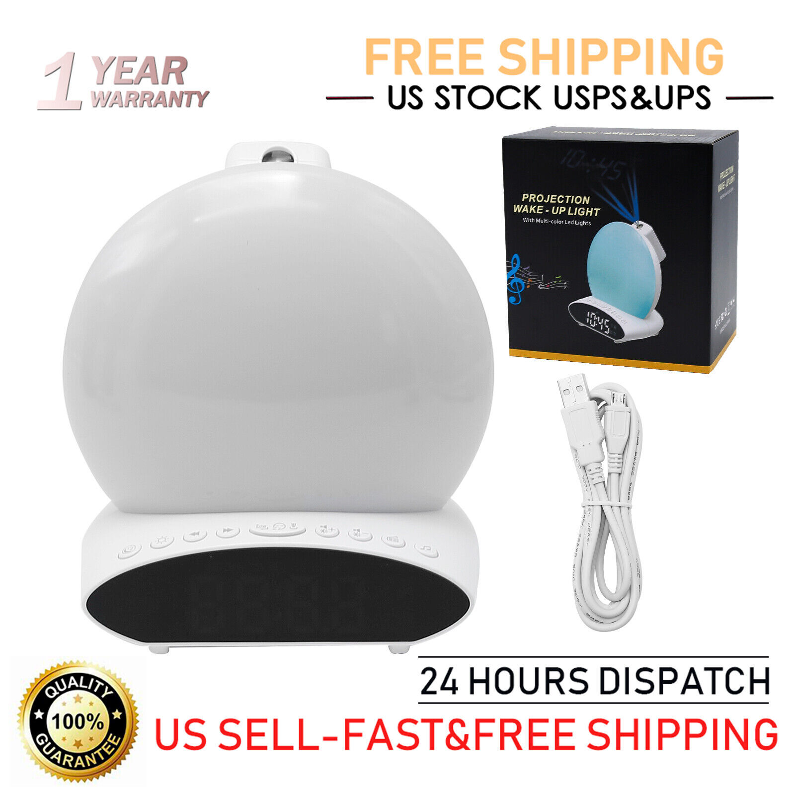 Wake Up Light Sunrise Alarm Clock FM Radio Sleep Aid Sound Heavy Sleepers 7Color