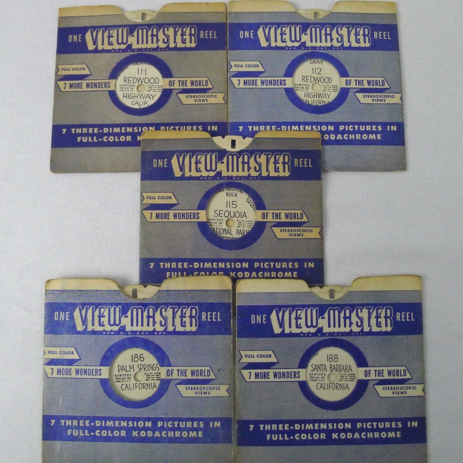 5 California View-Master Reels Vintage Hand Lettered Redwoods Palm Springs +