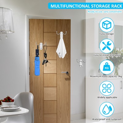 2 Pcs Adhesive Hooks 304 Stainless Steel Wall Hooks 20lb Load-Bearing RoHpy