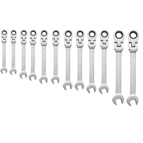 12Pc 8-19mm Ratcheting Wrench Combination Metric Flexible Head Spanner Tool Set