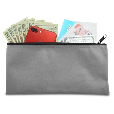 Deposit Bag Bank Pouch Zippered Safe Money Bag Organizer in GRAY 2 PACK
