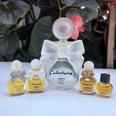  LOT Vintage CABOCHARD GRES Micro + Mini Perfumes NOS Set + EMPTY 1oz Bow Glass